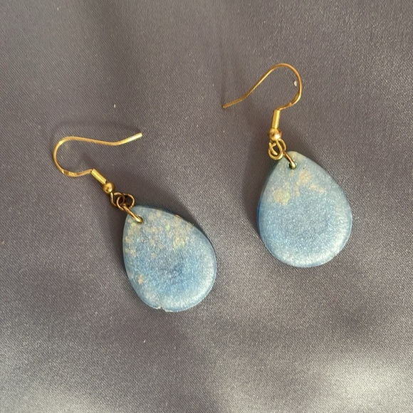 XMAS Handmade Festive Small Holiday Vibes Earrings Blue hexagon - Picture 11 of 13